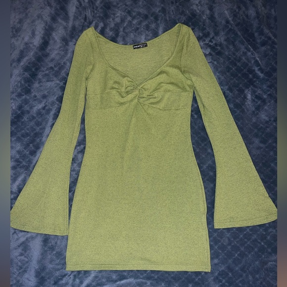 SHEIN Twist Front Flounce Sleeve Bodycon Mini Dress Lime Green Large - Picture 1 of 5